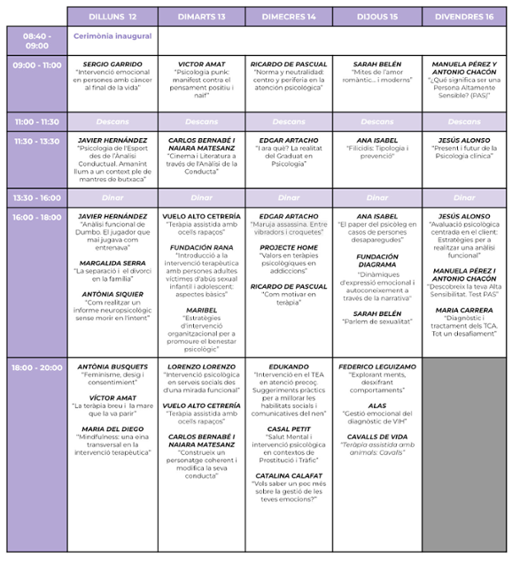 Programa de les XXXI Jornades de Psicologia